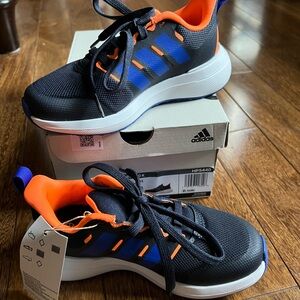 Adidas Kids NWT Black and Blue Sneakers with Orange Accents size 12